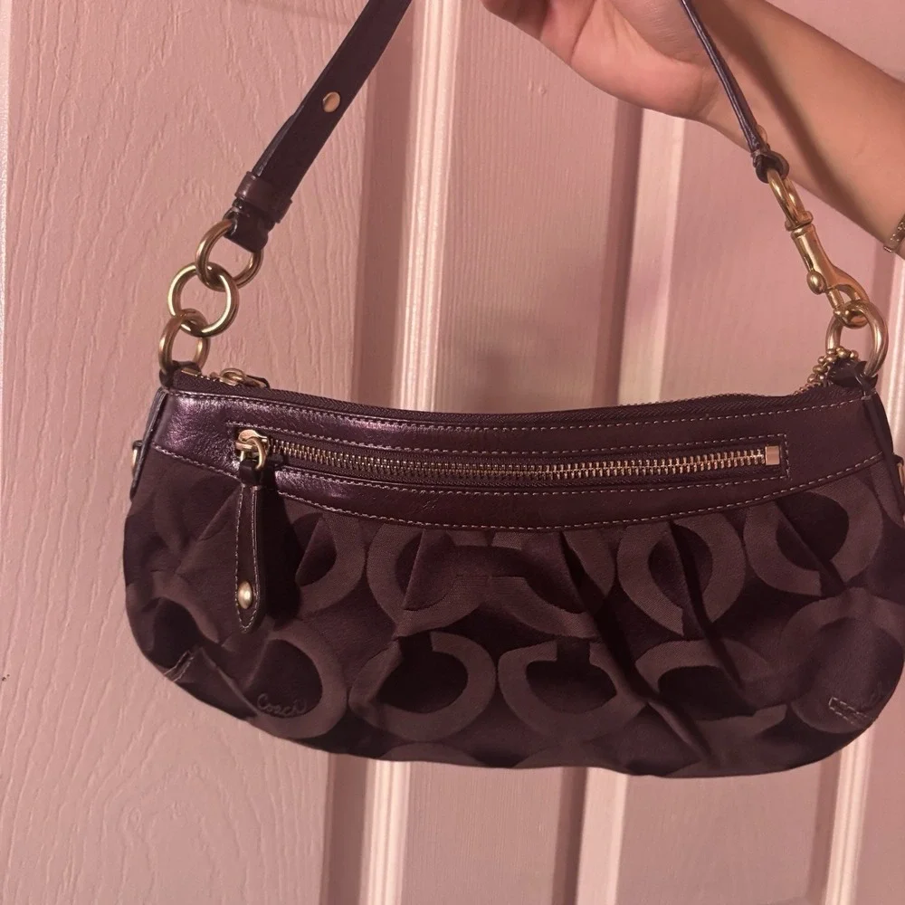 Vtg Coach Ergo Pleated Shoulder Bag Brown Signature Canvas Demi Pouch Handbag